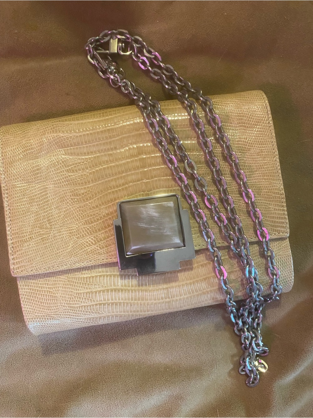 PRISTINE Daniella Ortiz GENUINE Lizard Skin 2-way Bag~Honey Onyx Sterling Silver